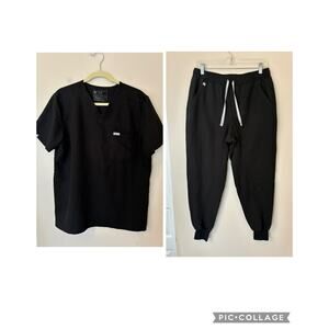 Figs Men's Scrub Set Black Leon Shirt Tansen Joggers Men's Medium Short